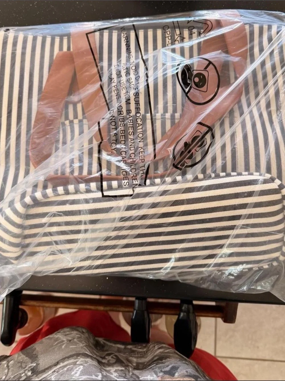 kathy ireland Navy & White Striped Tote with Brown Handles